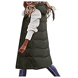 Beudylihy Weste Damen mit Kapuze Daunenweste Lange Wintermantel Vest Weste Mantel Ärmellose Warmer Daunenmantel mit Taschen Steppweste Damen Daunenjacke Steppjacke Outdoor Lange Outwear Winterjack