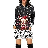 Weihnachtskleid Damen Hoodie Kleider Langarm Sweatshirts Lässig Pullover Kleid Herbst Winter Mode Kapuzenpullover Elegant Minikleid Knielang Blusenkleid Weich Oberteil Jump