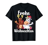 Frohe Weihnachten Einhorn Rentier Heilig Abend Bescherung T-S