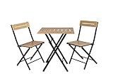 Creme Holz Balkonset Klappbar Bistroset mit 2x Klappstuhl und 1x Klapptisch 60x60 cm - 3-teilig Balkonmöbel Terassen Set für Kleiner Balkon Balcony Gartenmöbel S