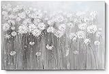 Wandkunst Graue und weiße Blumen Moderne Bauernhaus Gemälde Botanischer Löwenzahn Blumenbilder Kunstwerk Schlafzimmer Badezimmer Dek