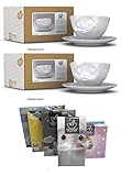 FIFTYEIGHT PRODUCTS Kaffeetassen 2er Set + Servietten, 200 ml, KÜSSEND+GLÜCKLICH