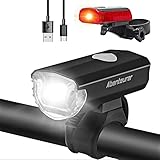 Abenteurer LED Fahrradlicht Set, LED Fahrradbeleuchtung USB Aufladbar Fahrradlampe Set, Wasserdicht Fahrradlicht Vorne Rücklicht Set Licht für Fahrrad 2 Licht-Modi Fahrrad L