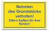 Warnaufkleber Betreten des Grundstücks verboten! Eltern haften für ihre Kinder! Verbot Hinweis Schild Folie 250x150mm | gelb Made in Germany