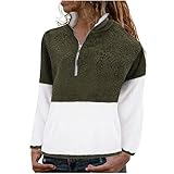MRULIC Damen Sweatshirt Wende Fleece Patchwork Jacke Niedliches Rollkragen ReißVerschluss Langarm Pullover Oberteile Blusen Hemd Herbst Winter Langarmshirts Mit Taschen(A1 Grün,M)