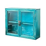 zyr Arbeitsplattenkabinettbecher Lagerschrank Pantry Lagerung Kaffee Schrank Display Regal Japanischer Stil Holz Retro Glas Aufbewahrungsbox Hautpflegeprodukte Staubfestes Schrank (Color : Blue)