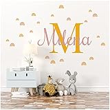 Wandsticker personalisiert Sticker Aquarell Tiere mit Name Wandtattoo für Kinderzimmer Babyzimmer Spielzimmer Mädchen Junge Y037 (Nr. 16 Regenbogen, Mit Wunschname)