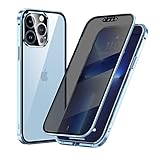 Hülle für iPhone 13 Pro Anti-Spy Handyhülle,360 Grad Komplettschutz case [mit Kamera lense Schutz] Anti-peep Datenschutz + Metallrahmen und Hinten Gehärtetes Glas Stoßfest flip hülle,B
