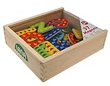 SIMM Spielwaren 65823 Magnet Holzkiste, mit 37 magnetischen Holzbuchstaben in verschließbarer Kiste, Magnetbuchstaben Set für Kinder ab 3 Jahre, ABC Alphabet Buchstaben aus Holz, Mehrfarbig