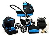 Kinderwagen Largo,3 in 1 -Set Wanne Buggy Babyschale Autositz mit Zubehör Black