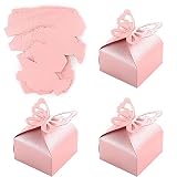 Schmetterling Geschenkbox Rosa, 50 Stück Hochzeit Party Gastgeschenk Boxen, Süßigkeit Kästen, Geschenkbox mit Schleife Klein, für Hochzeit Dekoration, Geburtstag Taufe, Party, Baby Taufe, 6*6*6