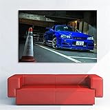 Kingkoil Leinwand Poster Modern Nissan Skyline R34 Blaues Auto Home Blue Decor Print Malerei Wand Kunstwerk Modulares Bild Für Wohnzimmer 30x45cm Inner_F