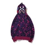Bape Kapuzenpullover, Hai-Kopf, klassischer Kapuzenpullover für Männer und Frauen, Strickjacke, Sweater, Jacke, violett, M