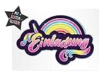 Friendly Fox Glitzer Regenbogen Einladung - 12 Regenbogen Einladungskarten zum Geburtstag Kinder Mädchen - Einladung Kindergeburtstag - Regenbogen-Party - G