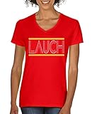 Comedy Shirts - Lauch - Damen V-Neck T-Shirt - Rot/Weiss-Gelb Gr. S