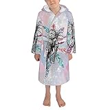 Bademantel für Jungen und Mädchen, lustig bedruckt, mit Kapuze, weicher Flanell, warmer Pyjama, Indischer Elefanten-Stil, Schwarz, S