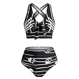 Soupliebe Gestreifter Tankini Gepolsterte Frauen Out Cut Set Print Gepolsterter Push-Up-Bikini-Badebekleidungs-Tankinis-Set Tankini Türkis (Black, L)