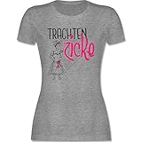 Kompatibel mit Oktoberfest Damen Trachtenshirt - Trachtenzicke - XXL - Grau meliert - Tshirt rosa - L191 - Tailliertes Tshirt für Damen und Frauen T-S