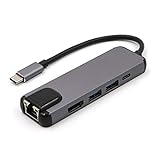 Lopbinte 5 in 1 USB C Hub Gigabit Ethernet Fuer, Typ C bis Rj45 LAN mit USB-C L
