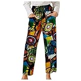Eternali Geometrie Drucken Vintage Boho Haremshose Damen 7/8 Leinenhose Große Größen Baggy Caual Pumphose Gänseblümchen Drucken Bequemer Weitem Bein Hose Schnitt Gummibund High Waist F