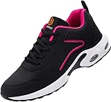 DYKHMILY Sicherheitsschuhe Damen Leicht Arbeitsschuhe Luftkissen Stahlkappenschuhe Atmungsaktiv Bequem Dämpfung Sportlich Schutzschuhe(Schwarz Pink,37.5EU)