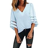 Langarm Frau V Ausschnitt Oberteile Classic Sweatshirt Kurzarm Zur Seite Fahren Bluse T Shirt Abschlag Fashion 2020 Damen Kleidung (Color : Hellblau, Einheitsgröße : Eu-42/Cn-2Xl)