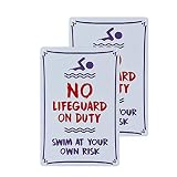 dojune - 2 Stück Schwimmbad-Schild, Warnschild mit Aufschrift 'Warning No Lifeguard On Duty', Warnschild fü