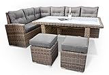 PolyRattan Ecklounge DEUTSCHE MARKE - EIGNENE PRODUKTION - 8 Jahre GARANTIE auf UV Beständigkeit - Gartenmöbel Essgruppe Tisch hohe Dinning Polyrattan Aluminium Rostfrei auch Seitenverkehrt stellb