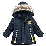 TT- Baby Jungen Warm Steppjacke Baumwolle Winter Mantel Dicke Kinderjacke Winterjacke Flaum gefüttert Winter Kapuzenjacke mit Kunstfell Outerwear Steppjacke 8 Months-3 Years (Dunkelblau, 8-12 Months)