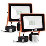 35W LED Strahler mit Bewegungsmelder, 2 Stücke 3400LM 6500K LED Fluter Kaltweiß Superhell Außenstrahler, IP66 Wasserdicht LED Flutlicht, LED Scheinwerfer für Garten, Innenhöfe, Garage, H