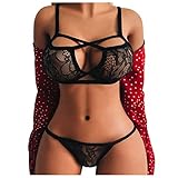 Hanomes Frauen 2 Stück BH Dessous Set Babydoll Push Up Hipster Höschen Stretch Slip Höschen Spitze Unterwäsche BH und G-String Set Nachtwäsche Pyjamas Komfortabel,DE4H