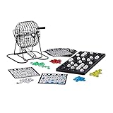 Relaxdays 10021014 Bingo Spiel mit Metalltrommel HxBxT: 20 x 17,5 x 21,5 cm Bingotickets, Loskugeln, Chips, Spielbretter, schw