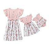 Wide.ling Mutter und Tochter Kleider Set Mami und ich Sommer Boho Blumendruck Ärmelloses Minikleid Blumendruck Faltenrock Sommeroutfits passenden Kleidern Eltern-Kind (Rosa, 4-5 Jahre)