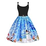 SSLLM Damen Weihnachtskleid Ärmellos Schulterfrei Cocktailkleid Partykleid Santa Drucken Sexy Ärmelloses Slingkleid Weihnachtskleid Elegant Retro Midi Kleid Karneval Kostü