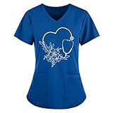 Valentinstag/St. Patrick's Day/Oster Kasack Damen T-Shirts, Lady-Fit T-Shirt Bunt Pflege große größen mit Herz Motiv Weihnachten T-Shirt Schlupfkasack mit Taschen Kurzarm V-Ausschnitt Schlup