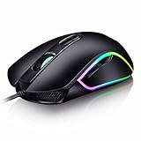 Gaming Maus, Gamer Maus mit 4800 DPI (6 Einstellbare 200-4800DPI), 6 Tasten und USB-Kabel, Rechts/Linkshänder, Ergonomisches Design Maus Optisch, Pro-Game Notebook Computer - Schwarz - Maus mit Kab