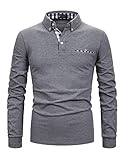 STTLZMC Poloshirt für Herren, Langarm, kontrastfarben, Plaid Casual, T-Shirt Gr. 56, g