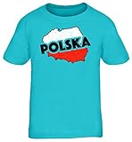 Polska Poland Fußball WM Fanfest Gruppen Kinder T-Shirt Rundhals Mädchen Jungen Land Polen, Größe: 110/116,türk