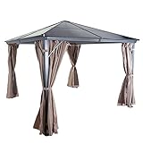 Mendler Hardtop Pergola HWC-C74, Garten Pavillon, Kunststoff-Dach Seitenwand + Moskitonetz Alu - 3x3