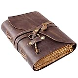 Vintage Leder Tagebuch - Reisetagebuch Handgefertigtes Vintage Büttenrand Papier Skizzenbuch Notizbuch (17,75 x 12,70 cm)