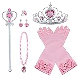 Vicloon Prinzessin Kostüme Zubehör, 8-teiliges Set Mädchen Dress up Zubehör mit 1 x Paar ELSA Handschuhe, 1 x ELSA Krone, 1 x Zauberstab, 1 x Halskette, 1 x Ring, 2 x Ohrring - R