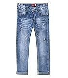 YoungSoul Zerrissene Jeans Jungen Stretch Denim Hose Kinder Skinny Jeanshosen mit Verstellbarem Bund Blau Ripped 122-128/Größe 8Y
