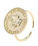 Lotus Fun S925 Sterling Silber Ring Schlichte Retro Portrait Goldener Kreis Schlagring Schwanzring Einstellbarer öffnen Ring Temperament Schmuck für Frauen und M