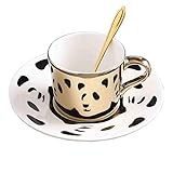 fanquare Panda Spiegel Reflexions Design Porzellan Teetasse Set, Gold Keramik Kaffeetasse Mit Untertasse, 250