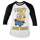 MINIONS Offizielles Lizenzprodukt I Can't Adult Today Baseball Lange Ärmel T-Shirt (Weiß-Schwarz), XXL