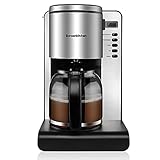 Bonsenkitchen Filter Kaffeemaschine Edelstahl, 900W 1.5 L Kaffeemaschine, Digitaler Programmierbarer Timer, Permanentfilter, Glaskanne 10 Tassen, Warmhalteplatte, Aroma Selector, Tropf-Stop