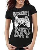 style3 Gamer Workout Damen T-Shirt Play Sport Station Controller ps Game, Farbe:Schwarz, Größe:M