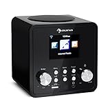 auna IR-120 - Internetradio, Digitalradio, WLAN-Radio, USB- und AUX-Anschluss, Wecker, Sleep-Timer, Wetteranzeige, Fernbedienung, Retro-Design, Display, schw