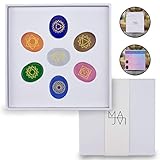 MAJVI Premium Chakra Steine Set mit den 7 wichtigsten Edelsteinen – Heilsteine Set mit Beschreibung – Hochwertige Handgefertigte Edelsteine mit eingravierten Symbolen – Reiki – H