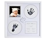 Baby Handabdruck und Fußabdruck Bilderrahmen Set in weiß, Abdruckset Made in Germany, besonderes Geschenk zur Geburt für Neugeborene, auch für Babyabdrücke von Zwillingen geeig